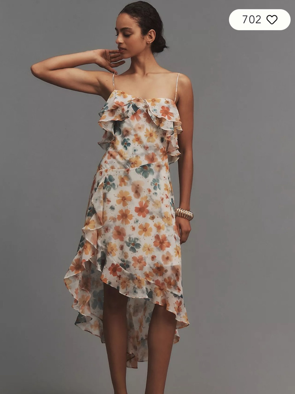 By Anthropologie Sleeveless Asymmetric Ruffled Midi Dress size Medium